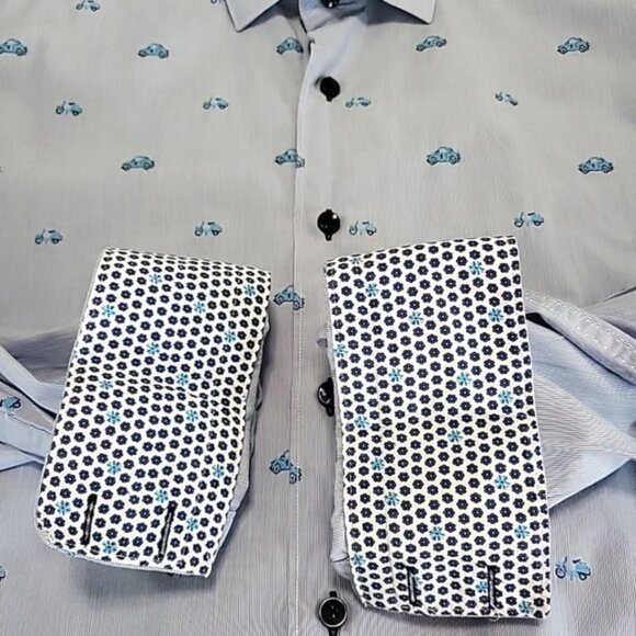 Masutto Men's Shirt Size XXL Blue Embroidered Scooter & Car Contrast Cuffs - Picture 5 of 13